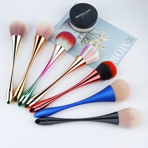 Set of 7 colorful soft powder brushes with ergonomic handles for professional makeup