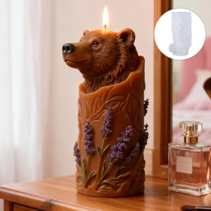 Brown bear and lavender forest candle with its detailed DIY silicone craft mold