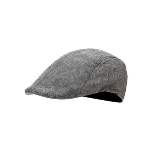 Classic grey linen beret hat with breathable texture in a minimalist retro ivy cap style