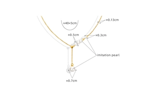 Detailed size specifications for the gold Y-shaped imitation pearl necklace