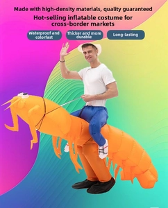Detail of waterproof orange inflatable shrimp costume made from high-density nylon fabric