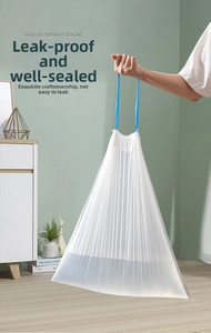 Water-tight sealing test of drawstring garbage bag showing strong load-bearing capacity