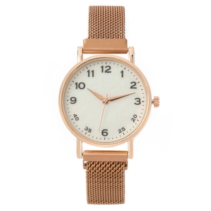 Fashion Women Quartz Watch With Magnetic Milanese Mesh Strap Minimalist Round Analog Dial Arabic Numerals Ladies Wristwatch