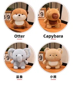 Detailed close-up of plush toys including otter, capybara, elephant, and bear characters
