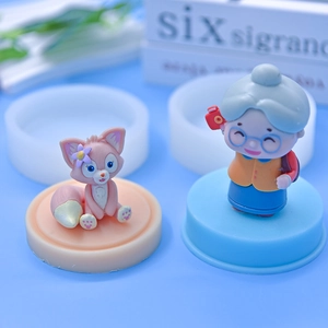 DIY silicone mold for round base crafts featuring cute cartoon figures and 3D shapes