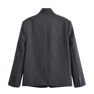 Vue arrière du blazer cintré gris anthracite avec col montant et fente d'aisance