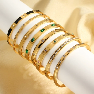 Set of 18K gold plated stainless steel bangles with colorful zircon inlays for women