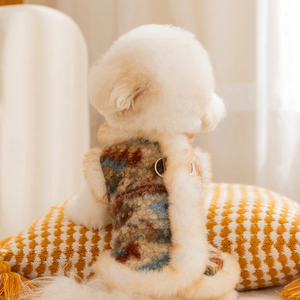 Hundeweste Warm Bouclé-Fleece Dick Fair Isle Retro Mantel Mit Leinen-D-Ring Für Kleine Hunde Katzen Welpen Kleidung