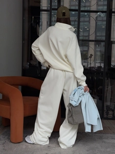 Ensemble sweat à demi-zip oversize et pantalon de jogging blanc crème au style vintage
