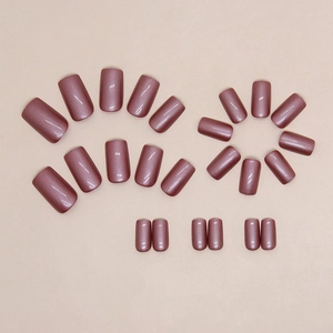 Glossy mauve purple square press-on nails set with metallic pearlescent finish