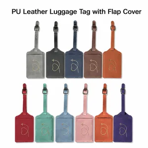 PU Leather Luggage Tag Privacy Flap Suitcase ID Label Metal Buckle Heart Airplane Pattern Travel Accessory