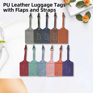 PU Leather Luggage Tag Privacy Flap Suitcase ID Label Metal Buckle Heart Airplane Pattern Travel Accessory