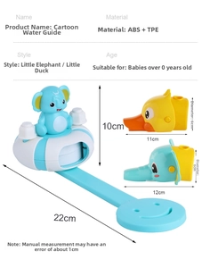 Detailed specs of cartoon elephant and duck faucet extenders made of ABS and TPE