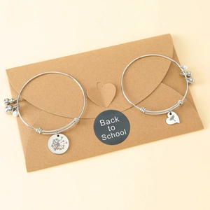 Stainless steel heart and dandelion charm bracelet set for mother and daughter
