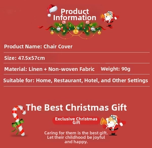 Linen Christmas chair cover detail showing dimensions 47.5x57cm and festive gnome design