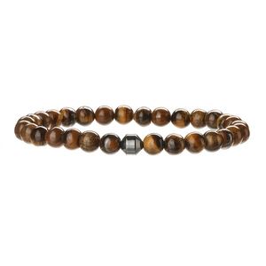 Bracelet de perles œil de tigre 6mm avec breloque hexagonale sur cordon élastique