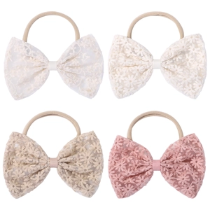Baby Headbands Soft Elastic Nylon Hair Bands Lace Floral Embroidery Bowknot Headwear For Infants Toddlers Newborns