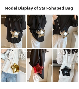 Detailed views of creative star-shaped acrylic crossbody bags in four metallic colors