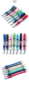 Detailed view of adjustable nylon pet car seat belts in seven assorted vibrant colors