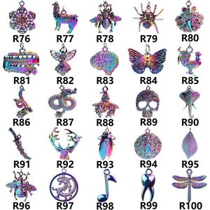 Detailed grid of 25 rainbow plating stainless steel animal and insect charms for jewelry