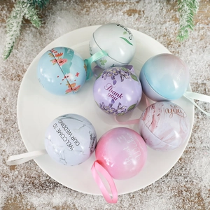 Spherical tin candy gift boxes with silk ribbons for wedding favors in assorted colors