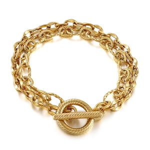 Minimalist double-layer gold titanium steel chain bracelet with stylish OT toggle clasp