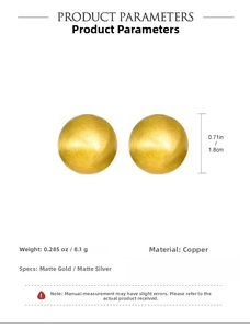 Detail view of 1.8cm matte brushed copper ball earrings showing gold and silver finishes