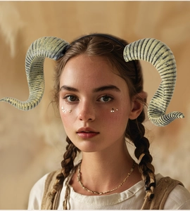 Detailed view of DIY removable spiral goat horns headband for Halloween party hair accessory