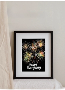 Tableau à gratter lumineux avec feux d'artifice colorés et texte Happy Everyday