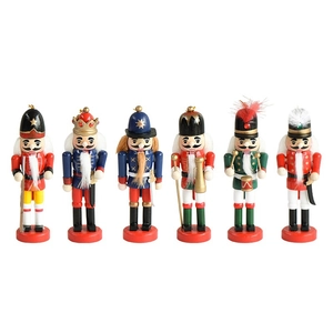 Set of six 13cm wooden nutcracker soldier puppets in colorful traditional uniforms