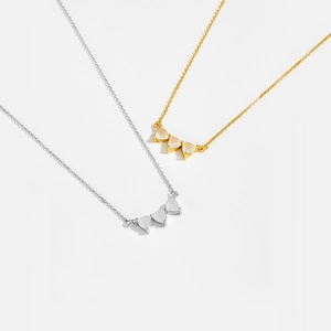 S925 sterling silver necklace with three heart-shaped white stones in gold and silver