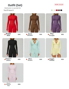 Détails de l'ensemble de sport côtelé sans couture en plusieurs couleurs pour fitness