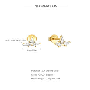 Detail of 925 sterling silver earring featuring AAAAA zirconia stones and 0.9cm size scale