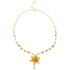 Collier vintage avec pendentif fleur dorée et perles colorées de style baroque