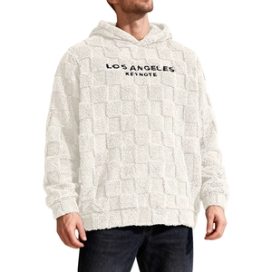 Men's white fleece hoodie with Los Angeles embroidery and waffle texture details