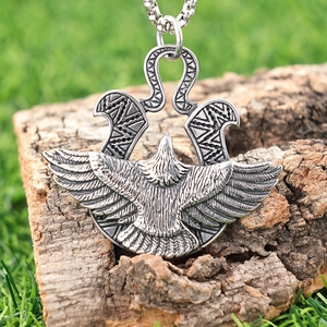 Vintage eagle totem pendant in antique silver stainless steel on pearl chain