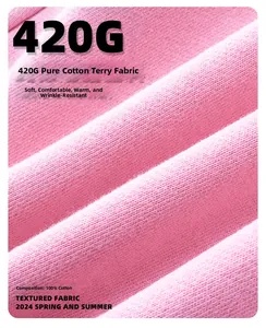 Close-up of 420G heavyweight 100% cotton pink terry fabric for summer shorts