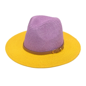 Two Tone Straw Fedora Hat For Men Women Wide Brim Summer Beach Sun Protection Panama Jazz Hat With Leather Band