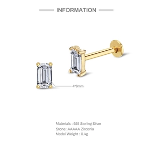 Elegant S925 sterling silver rectangular stud earrings with 4x6mm AAAAA cubic zirconia