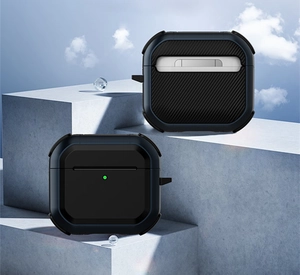Coque robuste pour AirPods Pro avec texture en fibre de carbone et voyant lumineux LED