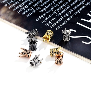 Micro-pave zircon crown beads for DIY jewelry in gold, silver, black, and rose gold finishes