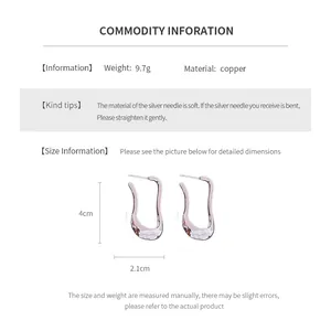Detailed size guide for rectangular copper earrings showing 4cm height and 2.1cm width