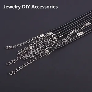 1.5mm black waxed cord necklace with silver lobster clasp and extension chain
