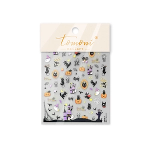 Stickers à ongles 5D Halloween avec motifs fantômes, chats noirs et citrouilles