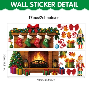 Detail view of 17-piece Christmas wall sticker set with nutcracker and fireplace decals