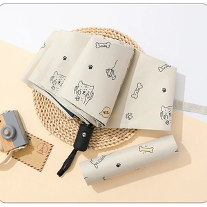 Automatic Foldable Umbrella Sun Protection Black Coating Cartoon Print Windproof Rain Parasol Portable Travel Gear