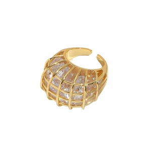 Luxury gold-plated waterdrop open ring featuring a crystal-filled cage design