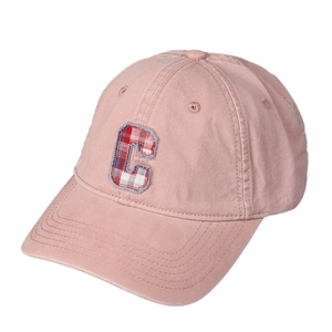 Pink washed cotton baseball cap featuring checkered letter C embroidery and casual style