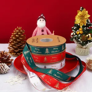 Christmas gold-stamped ribbon set in red, green, and white with Merry Christmas patterns