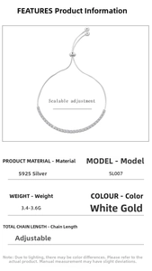 Detailed specs of S925 sterling silver square tennis bracelet with adjustable chain